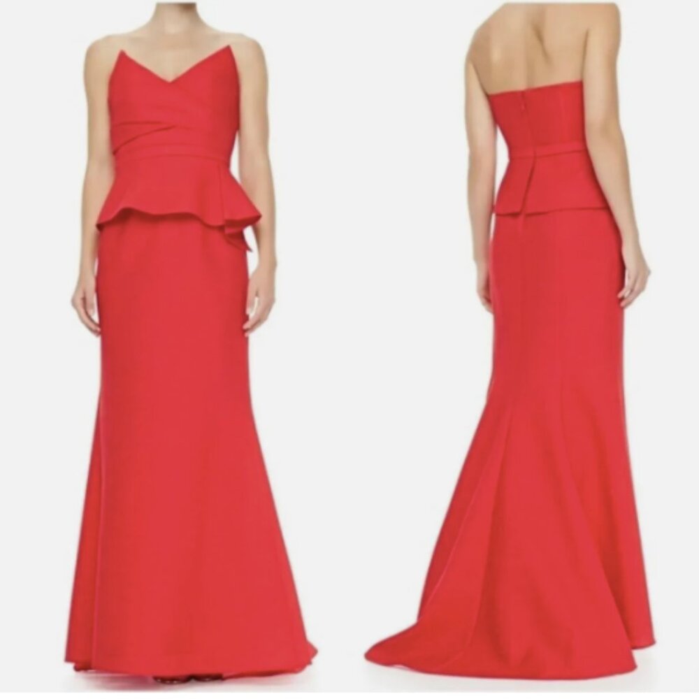 NWT BCBGMaxAzria Gracie Red Strapless Peplum Gown Sz 2